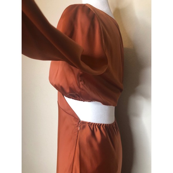 NWT WAYF Rust Cutout Midi Evening Dress Long Sleeve V Neck Bronze Copper Small - Picture 7 of 16